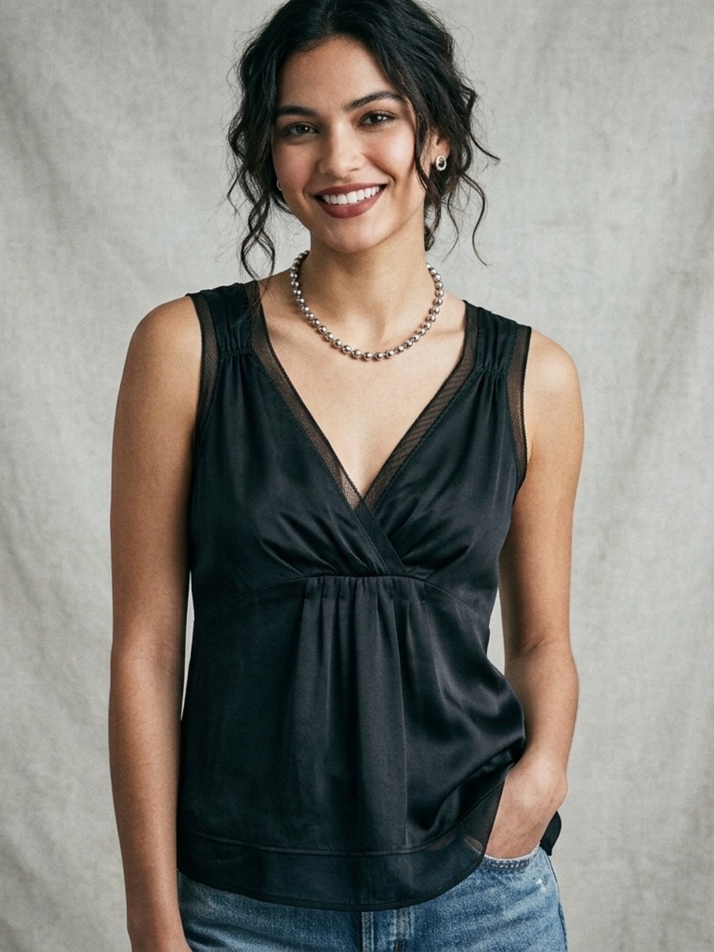 Y2K The Limited Black 100% Silk V-Neck Sleeveless Top